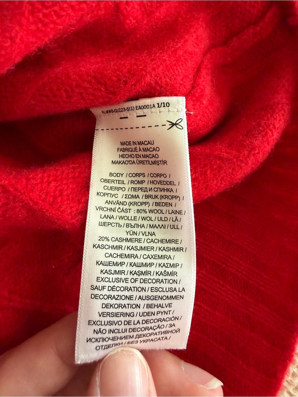 Ralph Lauren Cashmere Wool Blend Red Slim Cable-Knit Crew Sweater - Picture 8 of 9
